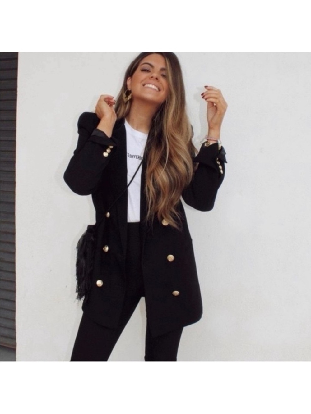 Zara Black Double-Breasted Blazer with Gold Buttons - Picture 9 of 10